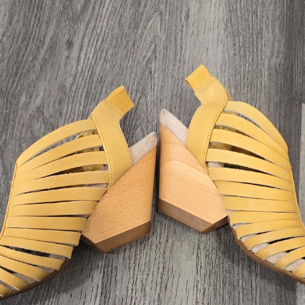 Camper Rachel Yellow Woven Slingback Wedge Sandals Wood Block - Picture 4 of 10